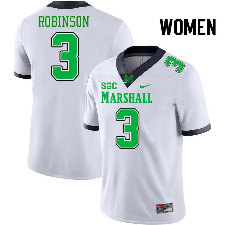 Women #3 Bryan Robinson Marshall Thundering Herd SBC Conference College Football Jerseys Stitched-Wh